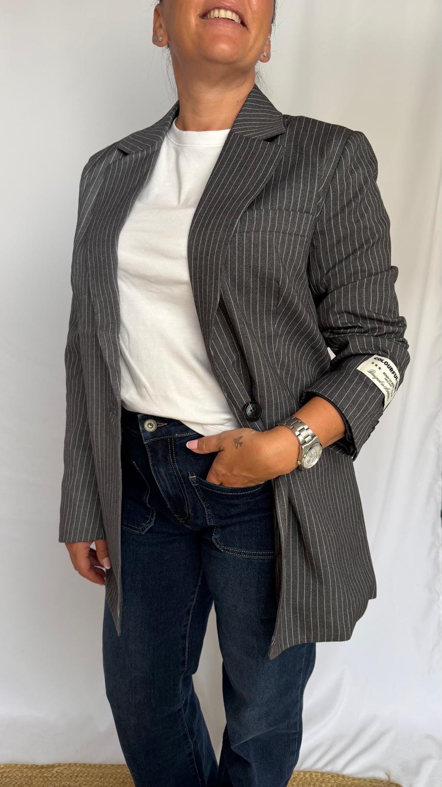 Blazer gris rayas diplomática