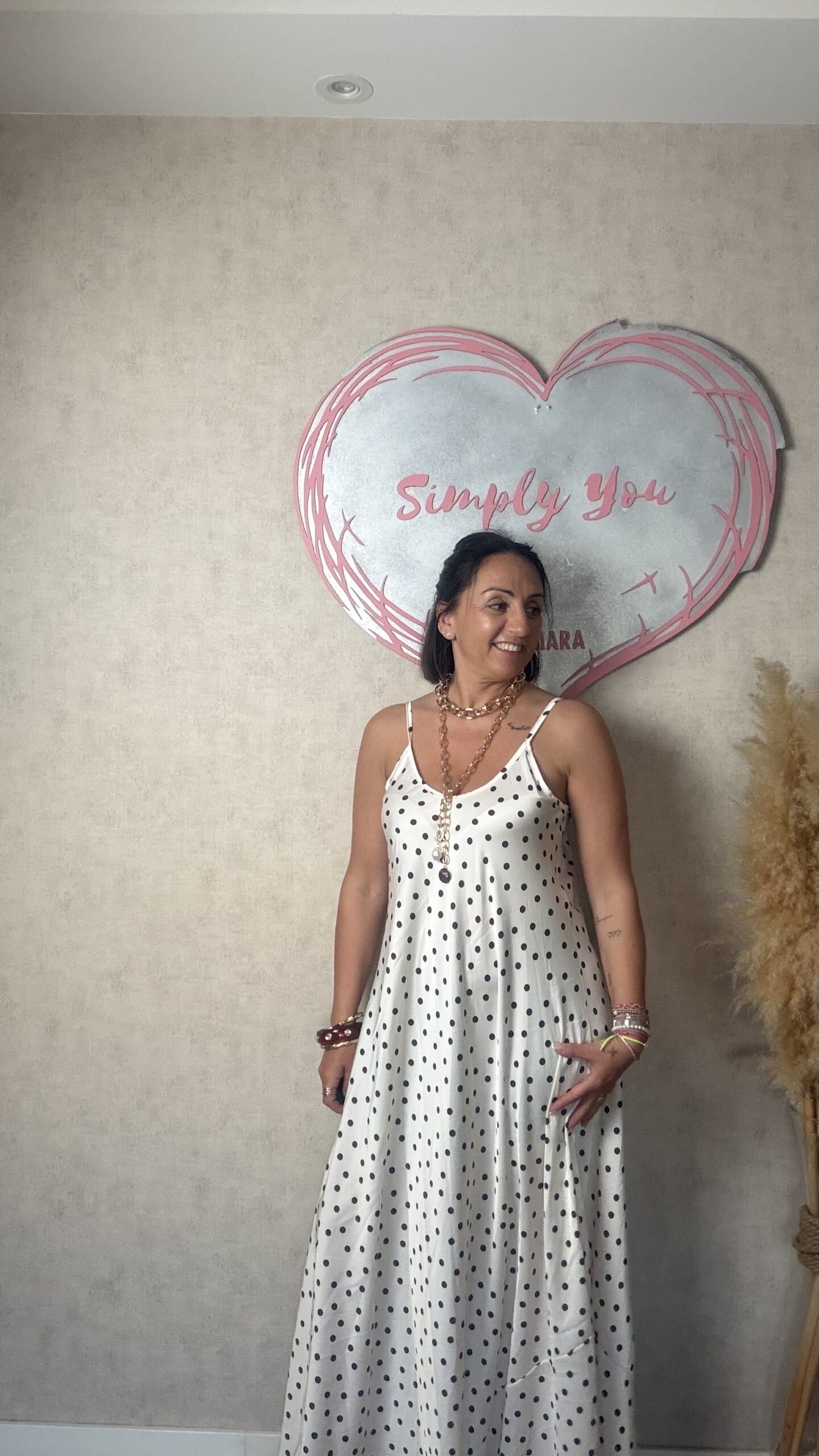 VESTIDO LARGO TIRANTE  LUNARES BLANCO/MARRÓN