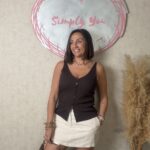FALDA PANTALON RAYA CAMEL Y BLANCO
