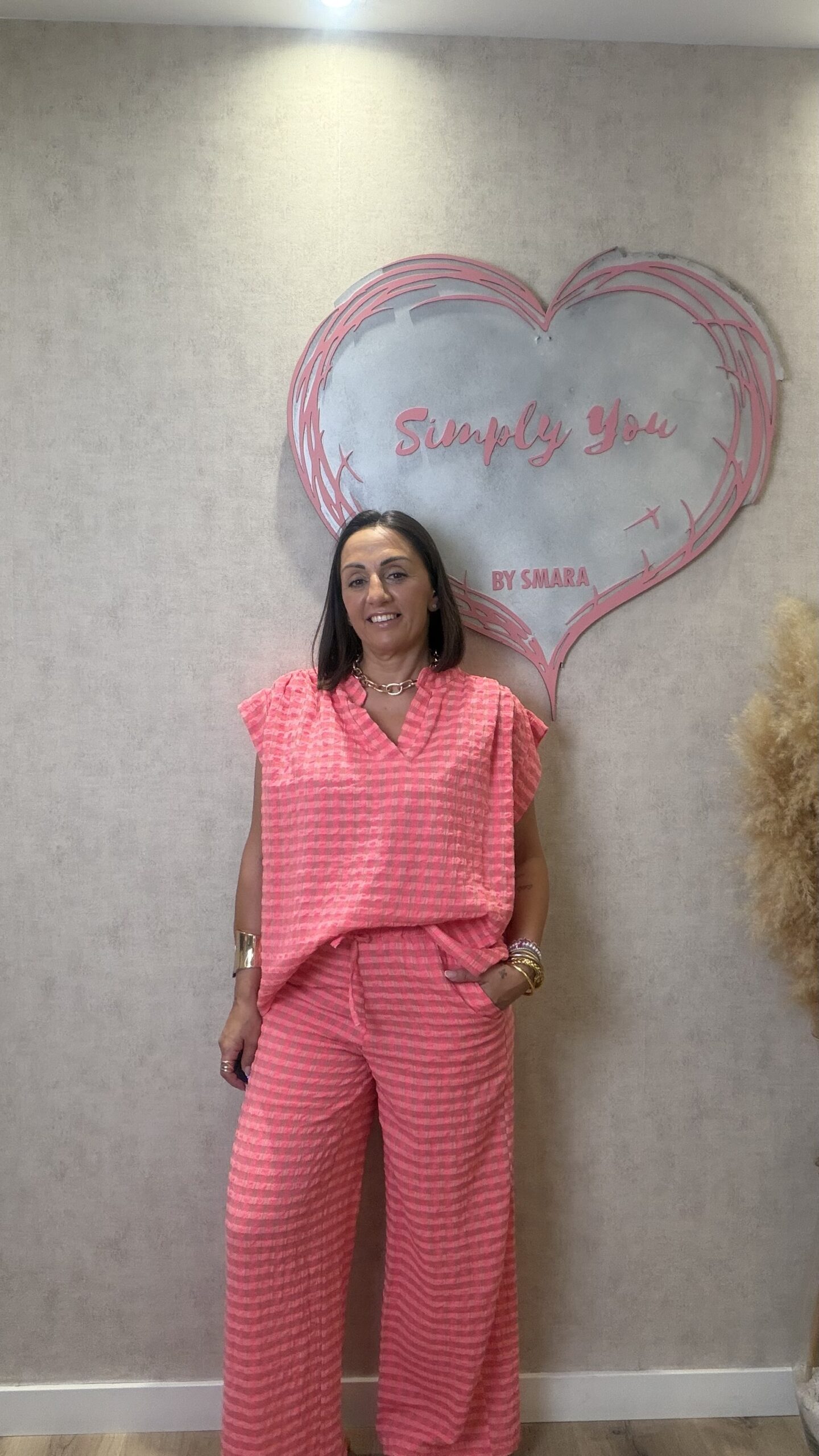 PANTALÓN CUADRO VICHY FLUOR ROSA Y NARANJA