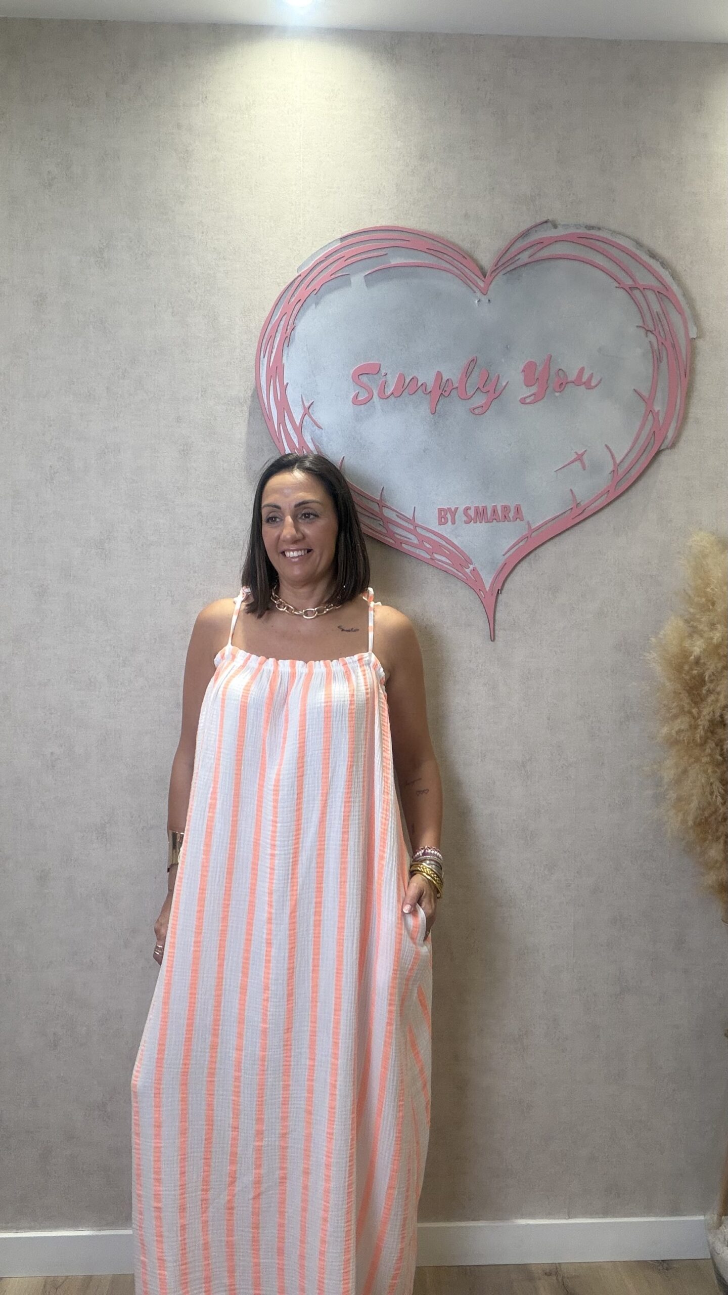 VESTIDO BLANCO BAMBULA RAYAS NARANJA FLUOR